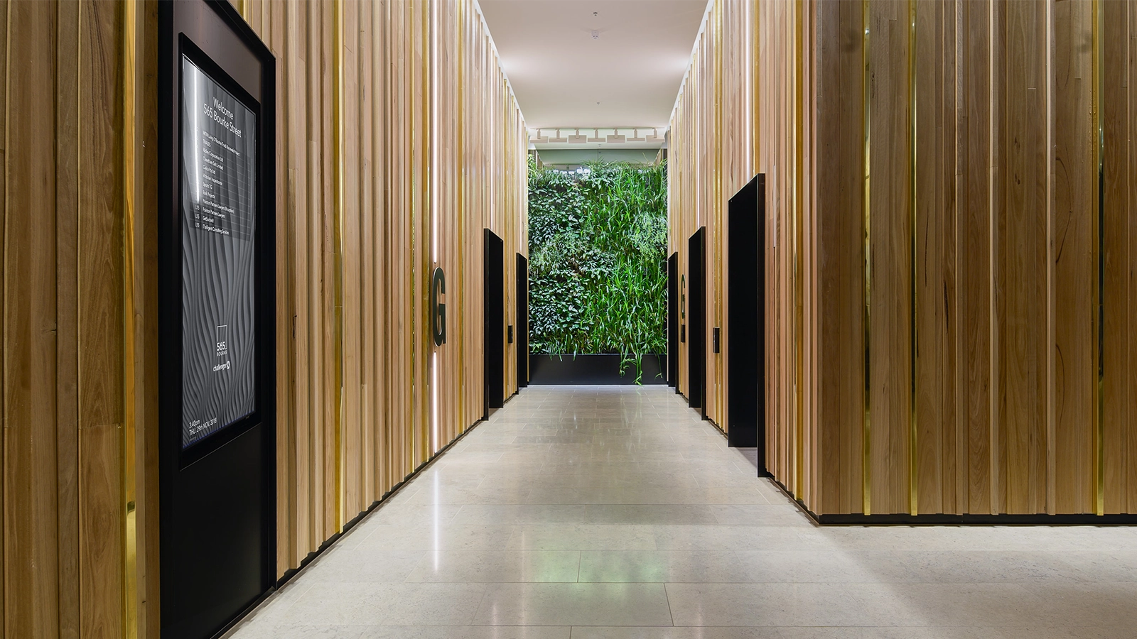 Recessed Wall Mounted Digital Building Directory s55rp in a lift lobby at 565 Bourke St Melbourne Australia