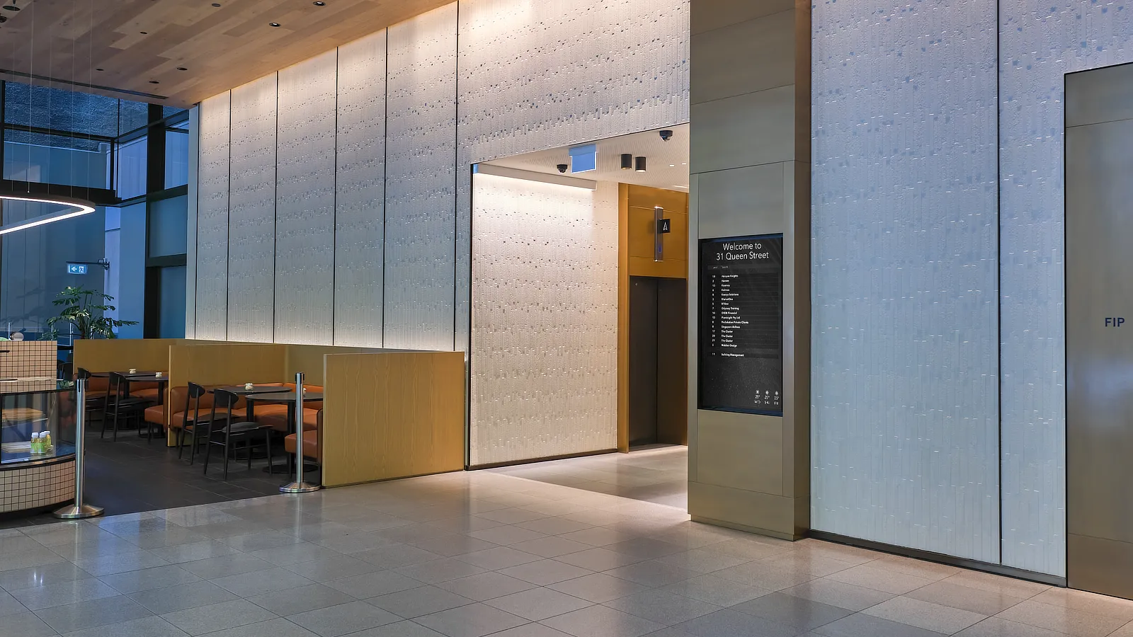 Recessed Wall Mounted Digital Directory in commercial building foyer at 31 Queen Street Melbourne