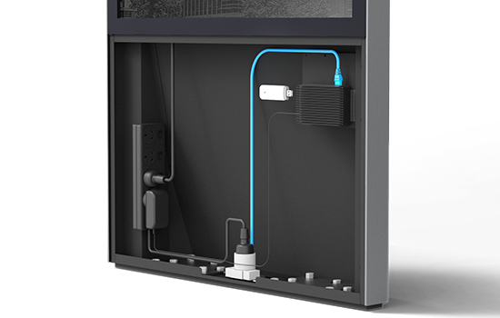 Internal cabling detail of Sprocket GO Architect Series Freestanding Directory.