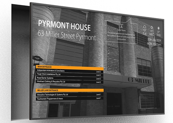 Sprocket GO digital tenant directory Australia, Streamline Recessed Wall Mount, flush fit and finish